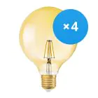 Confezione Multipack 4x Ledvance Vintage 1906 LED E27 Sferica Oro 4W 410lm - 824 Bianco Molto Caldo | Sostitutiva 40W